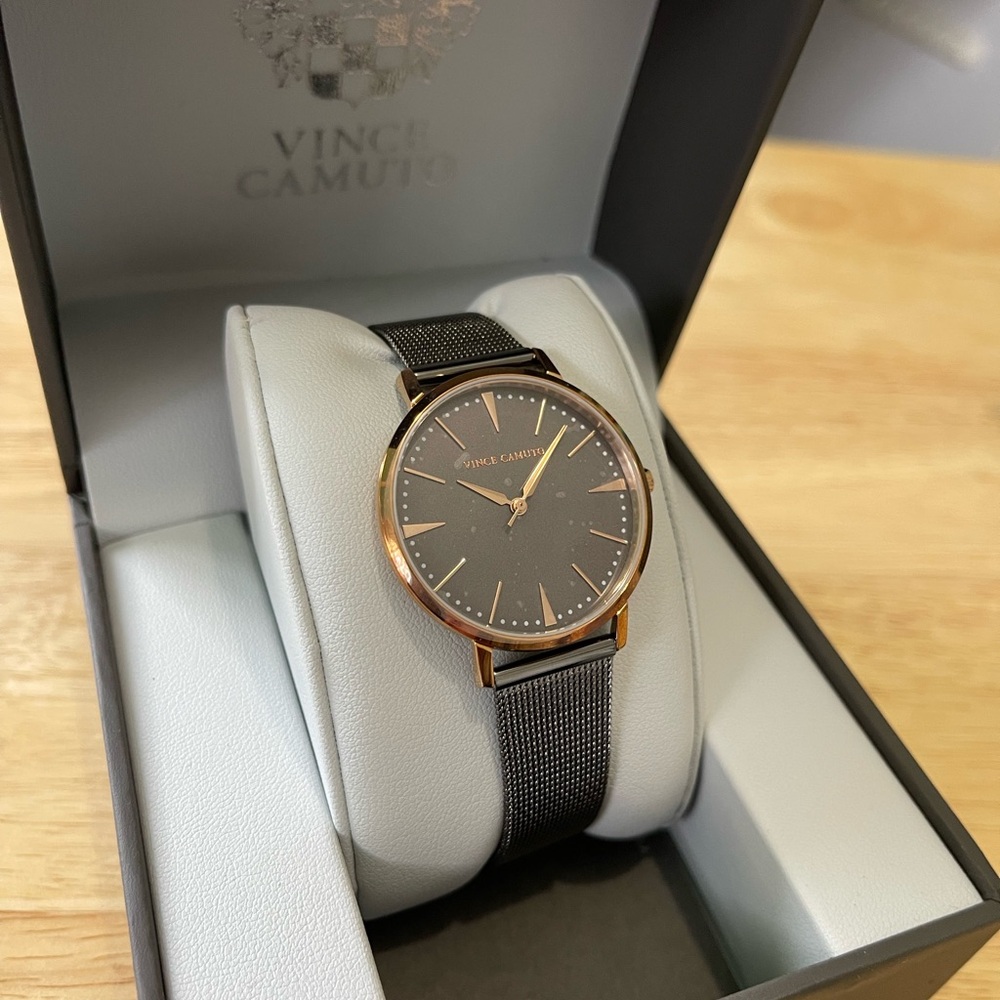 Brand New Vince Camuto Black Mesh Strap Watch with Box